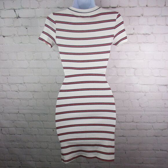 NWT Bershka Size XS Striped Graphic Patch Cutout Dress - Picture 4 of 5